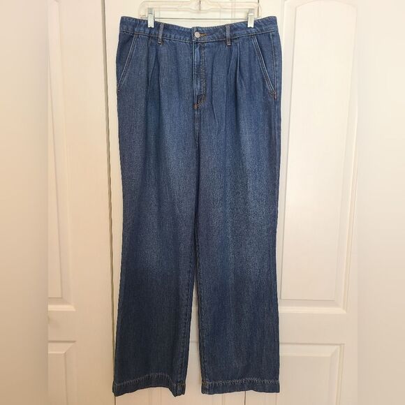 Loft High Rise Palazzo Jeans in Dark Rinse Size 32 - Picture 2 of 14